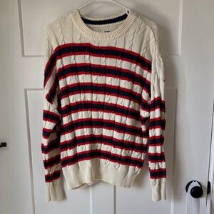 Cotton On Striped Cable Knit Sweater - Cream, Red, and Navy